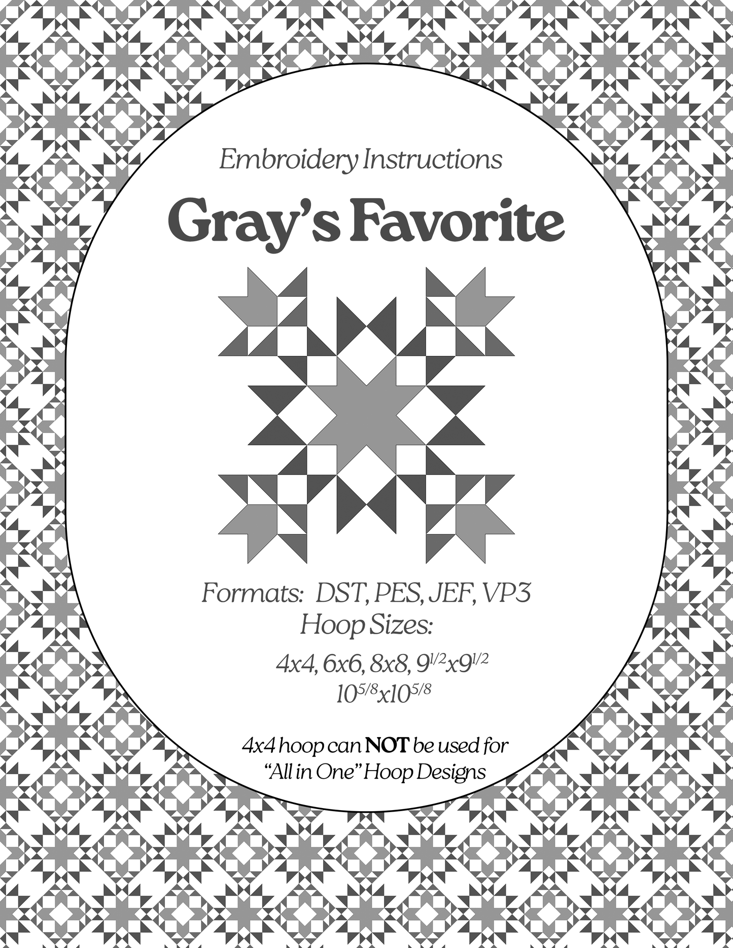 Gray's Favorite - Applique Embroidery Design - Download